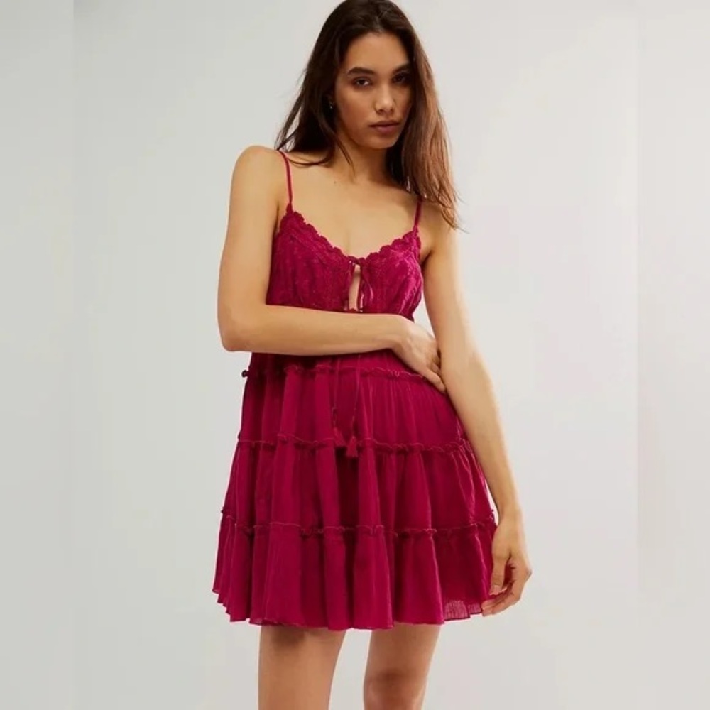 Free People Magenta Tiered Mini Dress
